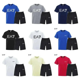 EMPORIO ARMANI EA7 Lettering Logo Round Neck Short Sleeve T-Shirt Shorts Set-2751  